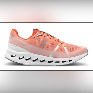 On Running Athletic Shoes in Coral and White